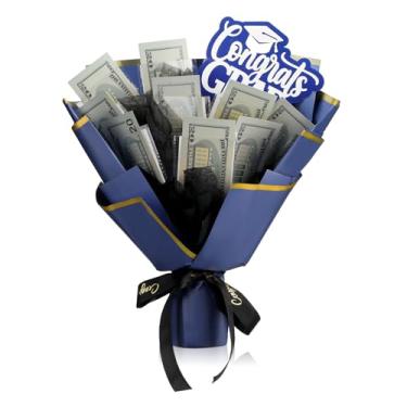 Imagem de Simgoing Graduation Money Bouquet Money Flower Graduation Gifts Blue Artificial Flower Bouquet with Congrats Grad Card for Middle High School College Women Men