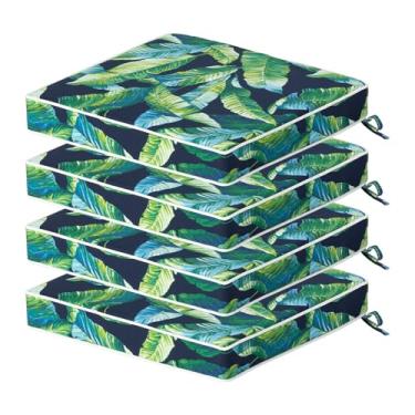 Imagem de Localive Almofada para cadeira de jantar ao ar livre, 50,8 x 50,8 cm, 4 peças - tiras de amarração para ajuste seguro, repelente de água, resistente a UV, 50% tecido reciclado sem PFA, tecido de 3