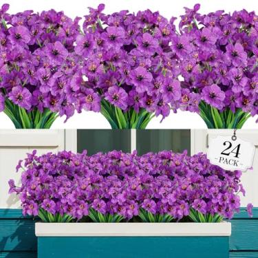 Imagem de AGIRL 24 pacotes de flores artificiais para ambientes externos, flores de plástico falsas que não desbotam plantas falsas para decoração, plantadores suspensos, ambientes internos, externos, jardim, varanda, janela, casa, casamento, casa de fazenda