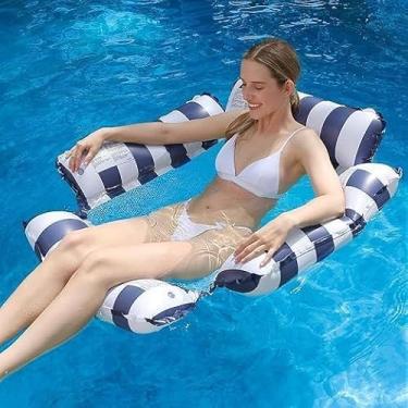 Imagem de Boia Inflável Tipo Rede para Piscina – Espreguiçadeira Aquática Dobrável, Leve e Confortável(Azul)