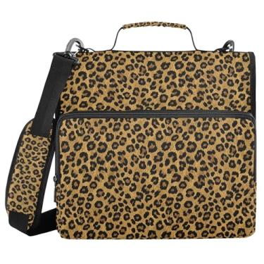 Imagem de SEHANY Fichário de zíper com estampa de leopardo com alça de ombro, capacidade para 500 folhas, vários bolsos, fichário com 3 anéis com zíper de 3 cm
