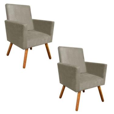 Imagem de Kit 02 Poltrona Decorativa Nina Suede Marrom Rato com Encosto Alto - D