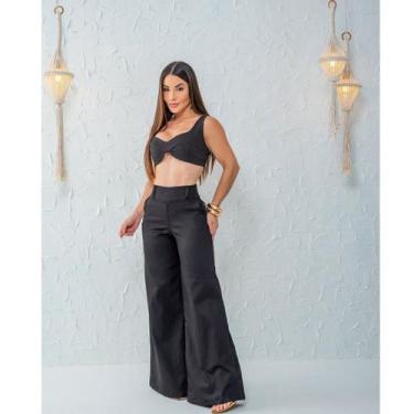 Imagem de Calça Feminina Wide Leg Pantalona com lycra Preta e Elegante - - PODER
