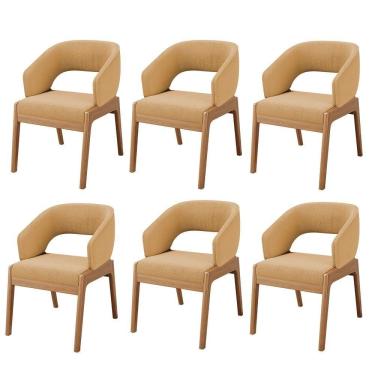 Imagem de Kit 06 Cadeiras De Jantar E Estar Living Estofada Lince L02 Bouclê Mostarda - Lyam Decor