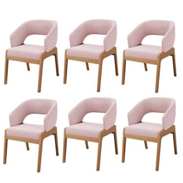 Imagem de Kit 06 Cadeiras De Jantar E Estar Living Estofada Lince L02 Bouclê Rosê - Lyam Decor