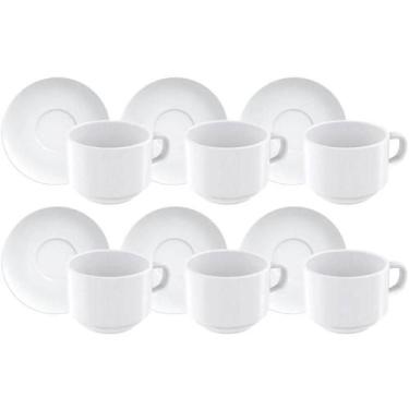 Imagem de Conjunto 6 Xícaras de Chá com Píres Porcelana 240ml Branco Paola Tramo