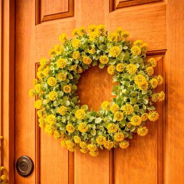 Imagem de Guirlanda Artificial Enfeite Decorativo Coroa De Flores 25cm Amarelo