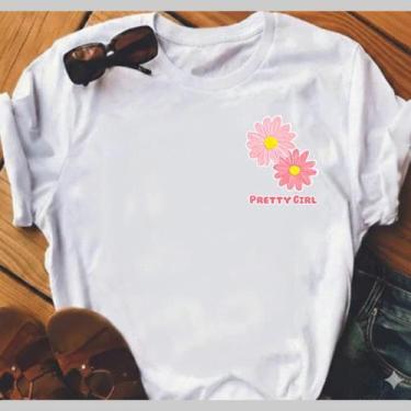 Imagem de Camiseta Lisa Estampada Flor 100 Camisa Algodão 30.1 Básica Branca - A