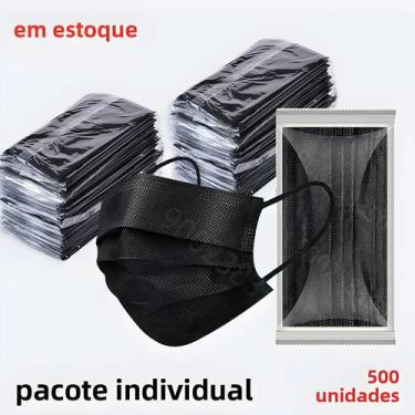 Imagem de Máscara Facial Preta Descartável Para Adultos, Filtro De 3 Camadas, Em