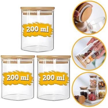 Imagem de Kit 3 Potes Herméticos de Vidro com Tampa de Bambu 200ml para Temperos