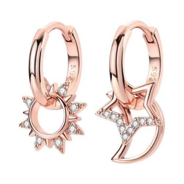 Imagem de Brincos De Argola Pendentes Em Prata Esterlina 925 Ouro Rosê Para Mulh