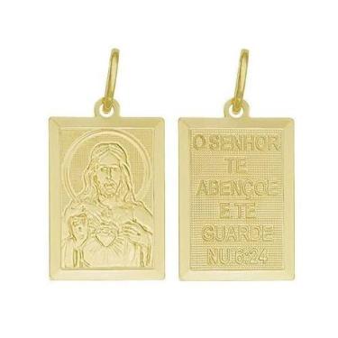 Imagem de Pingente Quadrado Sagrado Coração De Jesus E Oração - Brilhante Folhea
