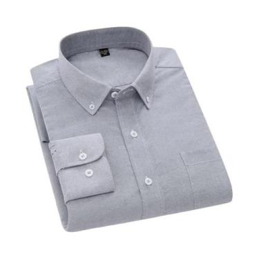 Imagem de Camisa Casual De Negócios Masculina Em Algodão, Manga Longa, Com Botão
