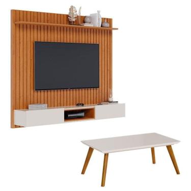 Imagem de Painel Suspenso Loft 1.8 Com Mesa De Centro Classic Nature Off White - Imcal