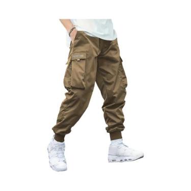Imagem de Calça casual masculina com bolsos grandes, legging leve, calça cortada