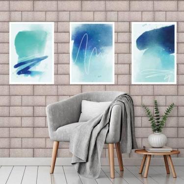 Imagem de Kit 3 Quadros Decorativos Abstratos Azuis