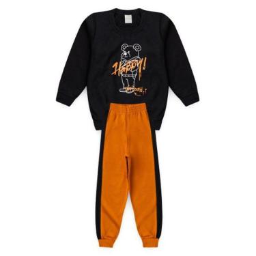 Imagem de Conjunto Inverno Menino Preto Blusão e Calça com Recorte em Moletom Ha