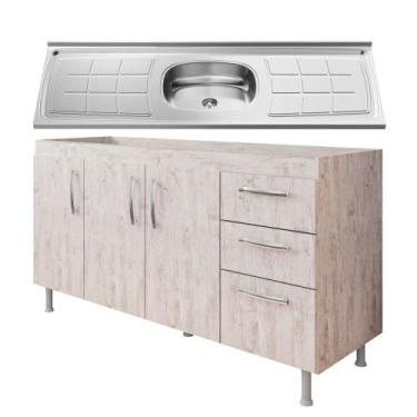 Imagem de Balcão Gabinete Pia Inox 160cm Nathan 3 Portas Rústico - Nathy Móveis,