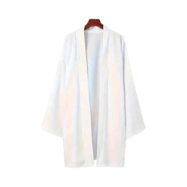 Imagem de Poncho Kimono Japonês Masculino Preto Longo Liso Casual De Verão Solto