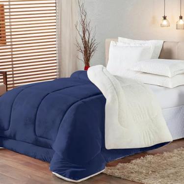 Imagem de Coberdrom Edredom Sherpa solteiro Pele de Carneiro Azul