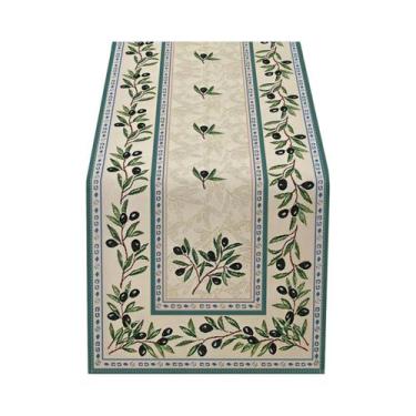 Imagem de Caminho De Mesa Com Padrão De Ramos De Oliveira Bege, Impressão Plana 
