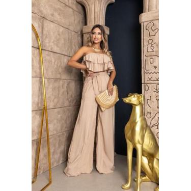 Imagem de Conjunto Feminino de Viscose Calça Flare Pantalona e Cropped Babado - 