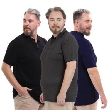 Imagem de Kit 3 Camisa Polo Plus Masculina Piquet Dia a Dia-Masculino