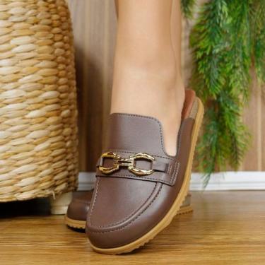 Imagem de Mule Moleca Feminino Canoa Sapato Fivela Tendência 5743.213 Cor:Chocol