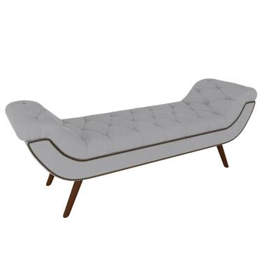 Imagem de Puff Recamier Calçadeira 160cm Pés Palito Madeira Vêneto Z37 Veludo Cinza - Mpozenato