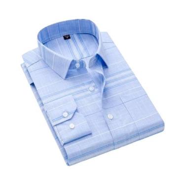 Imagem de Camisa Xadrez Masculina De Manga Longa Clássica Formal Casual Macia Co