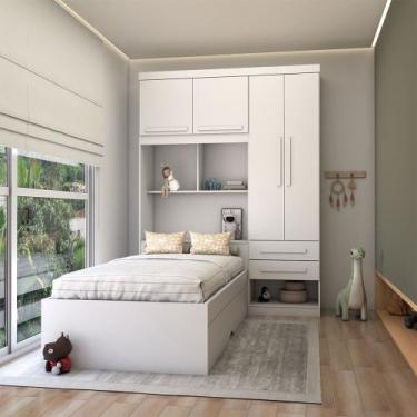 Imagem de Guarda-Roupa Solteiro com Cama Milênio 4 Portas 2 Gavetas 100% Mdf Fle