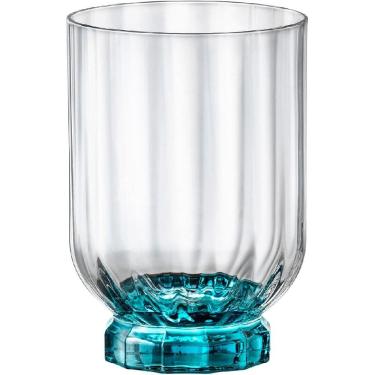 Imagem de KIT 6 COPOS ÁGUA SUCO BORMIOLI ROCCO FLORIAN PÉ AZUL VIDRO 375ml 11x8x8cm