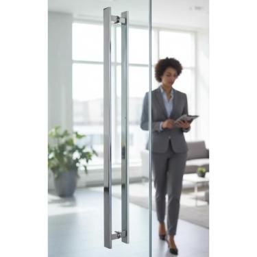 Imagem de Puxador 1m Inox Alto Brilho Porta Pivotante Madeira Vidro - Congratula