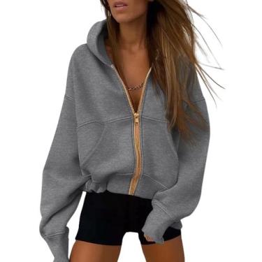 Imagem de Moletom Feminino com Zíper e Forro de Fleece Cinza M PRETTYGARDEN