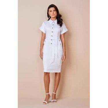 Imagem de Vestido feminino Reto Sarja Branco Com Faixa - Titanium, EG