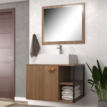 Imagem de Armário de Banheiro Nassau 60 Cm 1 Porta 100% Mdf com Espelho Noce - Belizze Móveis