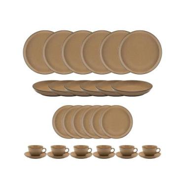 Imagem de Conjunto De Porcelana Prato Xícara Oxford Flat Ocre 30 Peças Jogo Comp