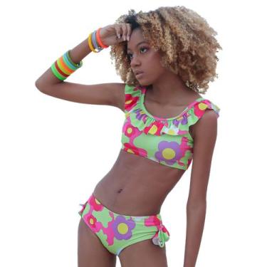 Imagem de Biquíni Infantil Cropped Babados Jardim Alegre Rosa Ceci, 8 anos