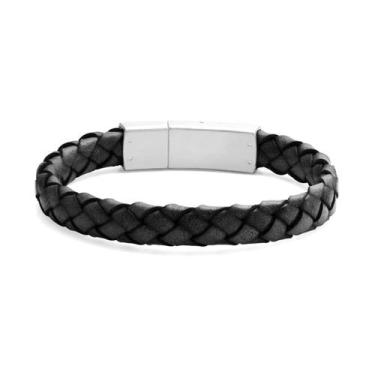 Imagem de Bracelete Aço 20cm Couro Preto 10mm Fecho Steel Click - Rosso Design