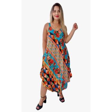 Imagem de Vestido Feminino Indiano Alça Trapézio Plus Size -Cod.5029E - Aleci Fa