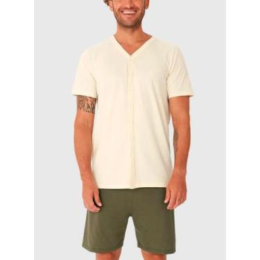 Imagem de Pijama Curto Malwee 1000130741 Masculino Com Botões Malha Algodão T. P