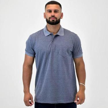 Imagem de Camisa Polo Poggio Manga Curta com Bolso Masculina, XGG, Marinho