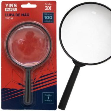 Imagem de Lupa de mão amplia 3X diâmetro 100mm média vidro preto Yins - Yins 