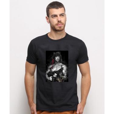 Imagem de Camiseta masculina Preta algodao Rambo Silvester Sttalone Arte Filme