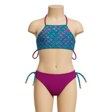Imagem de Biquíni Infantil Sereia Escamas e Roxo Halter com Laços - anjo da mamã