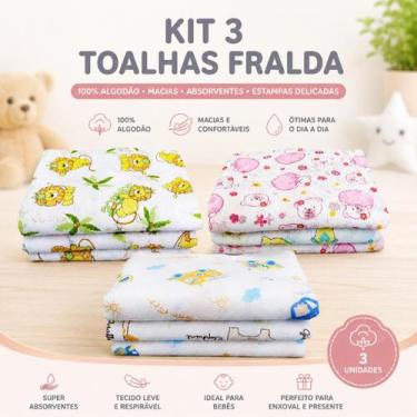 Imagem de Kit com 3 Toalhas Fralda para Bebê RecémNascido  65 x 1,10 - Minasrey,