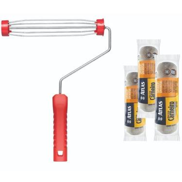 Imagem de Kit de Pintura com 3 Rolos e Garfo com Bucha 400-23SR 1228 Lã de Carneiro e Poliéster Pincéis Atlas