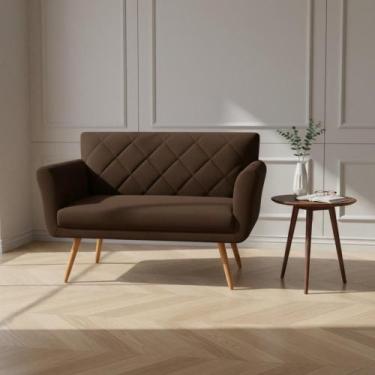 Imagem de Namoradeira Decorativa Sabrina Couro Marrom Pés Madeira Mz Decor - Maz
