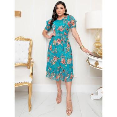 Imagem de Vestido Midi Tule Estampado Plus size Evangelico - Ramessés, Jade, GG