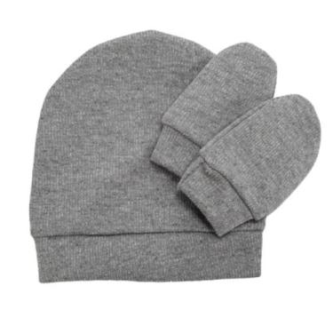 Imagem de Kit Touca Gorro e Luva Bebê Recém Nascido Canelado Liso Confortável - 